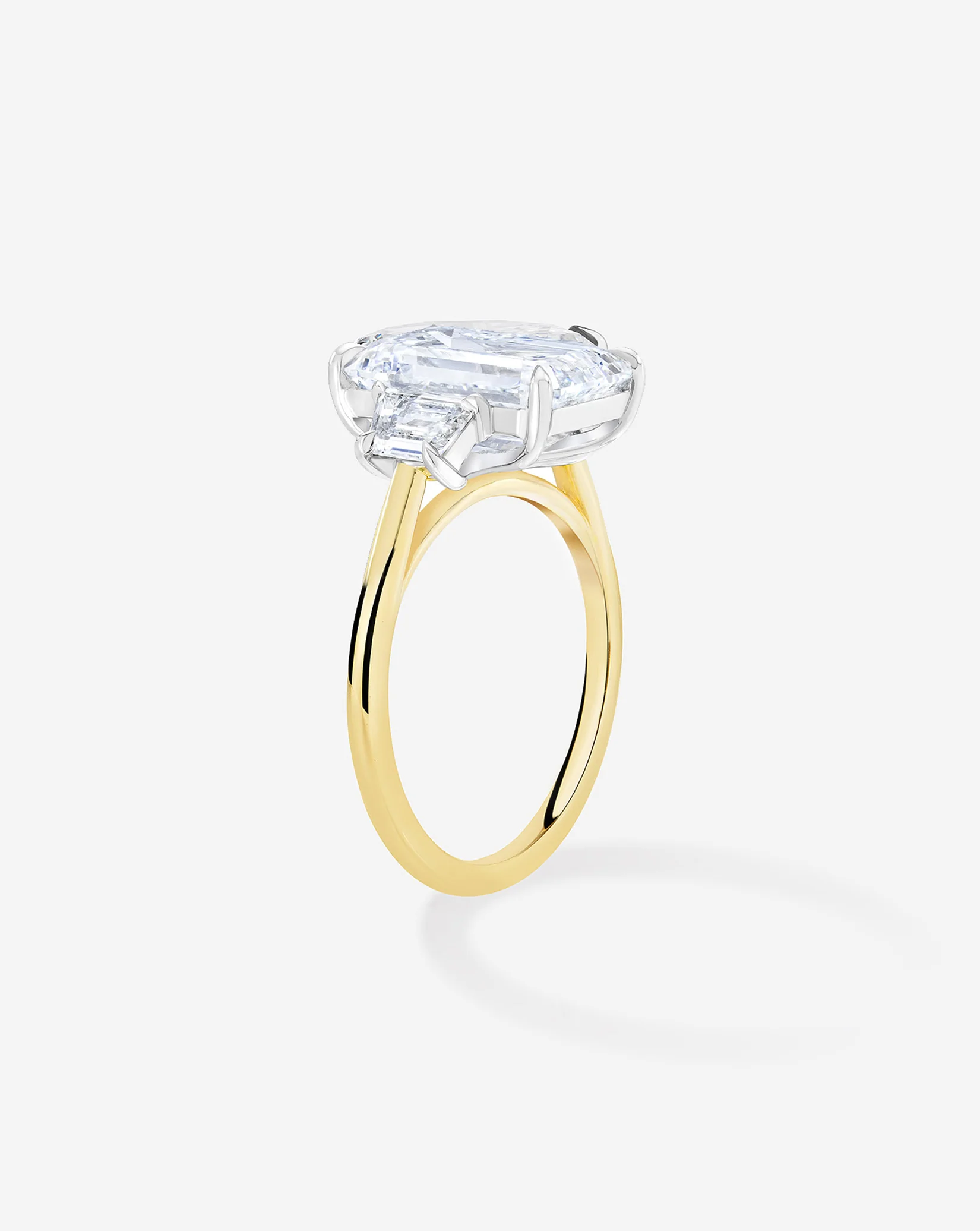 3.56 Emerald Lab Diamond in Whisper Thin® Three Stone with Trapezoids - Image 2