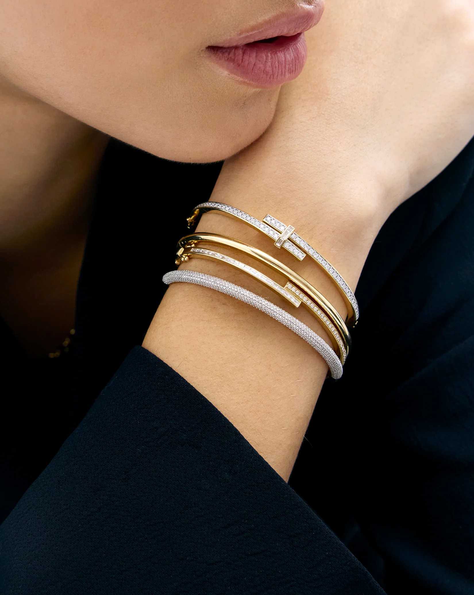 Baguette + Round Diamond Wrap Bangle - Image 4