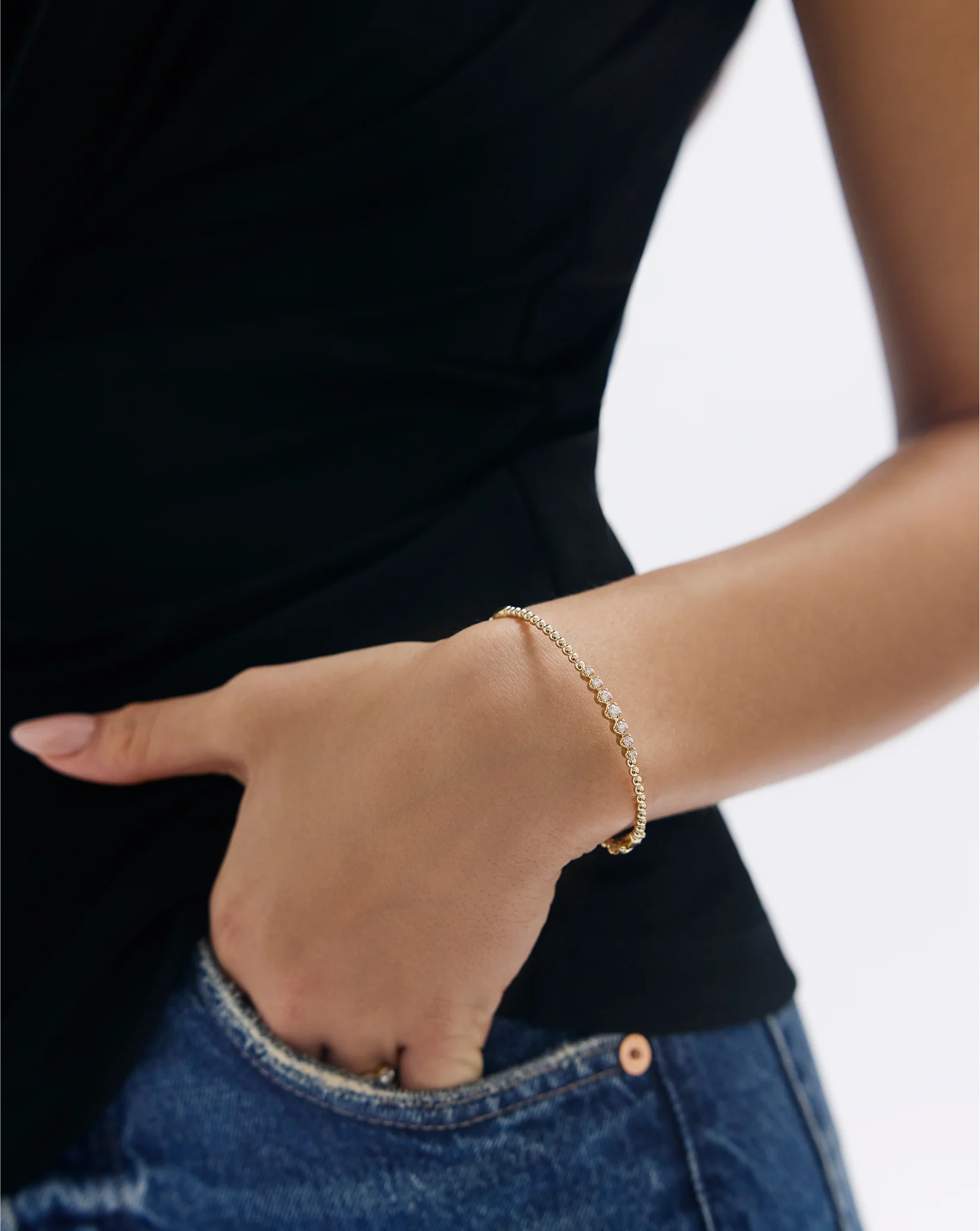 Diamond Cluster Bead Bangle - Image 4