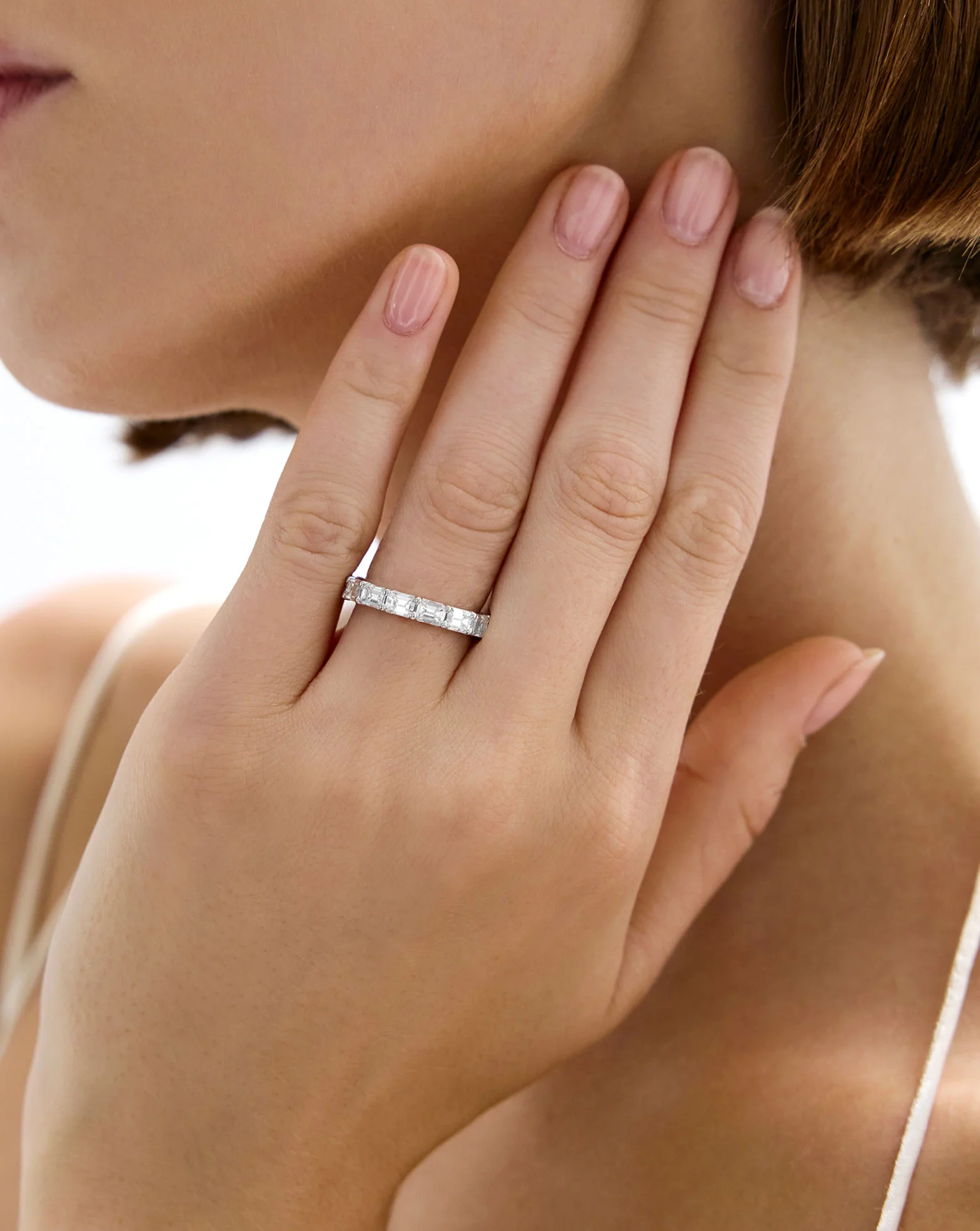Lab Diamond Sideways Emerald Eternity Band - Image 3